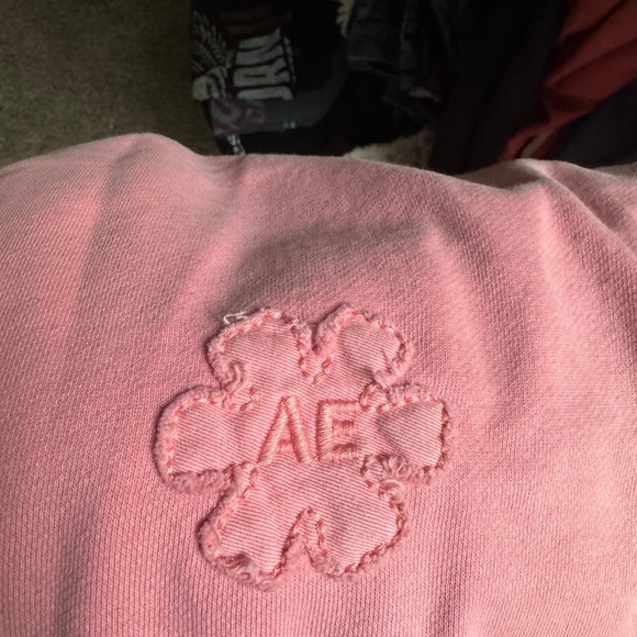 AE Seriously Lived in Cropped Patch Hoodie Pink Size Medium - Picture 3 of 4